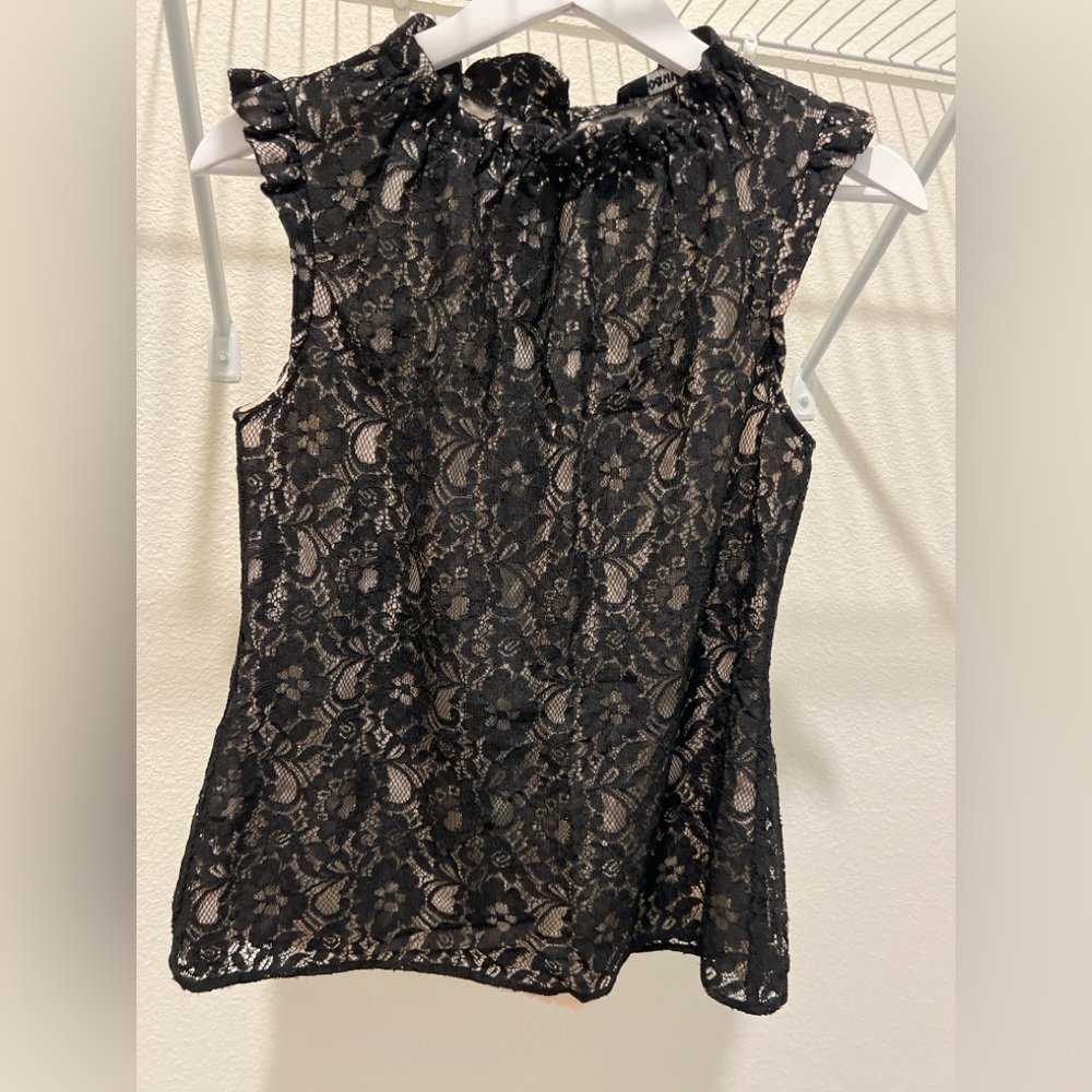 OASIS lace top, black blouse, black lace vest and lace tee, Size: S
